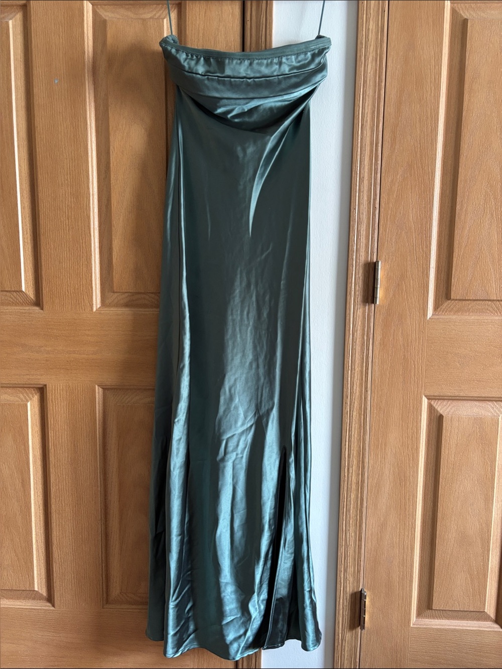 Altar'd State Satin Maxi Skirt in Teal-Green